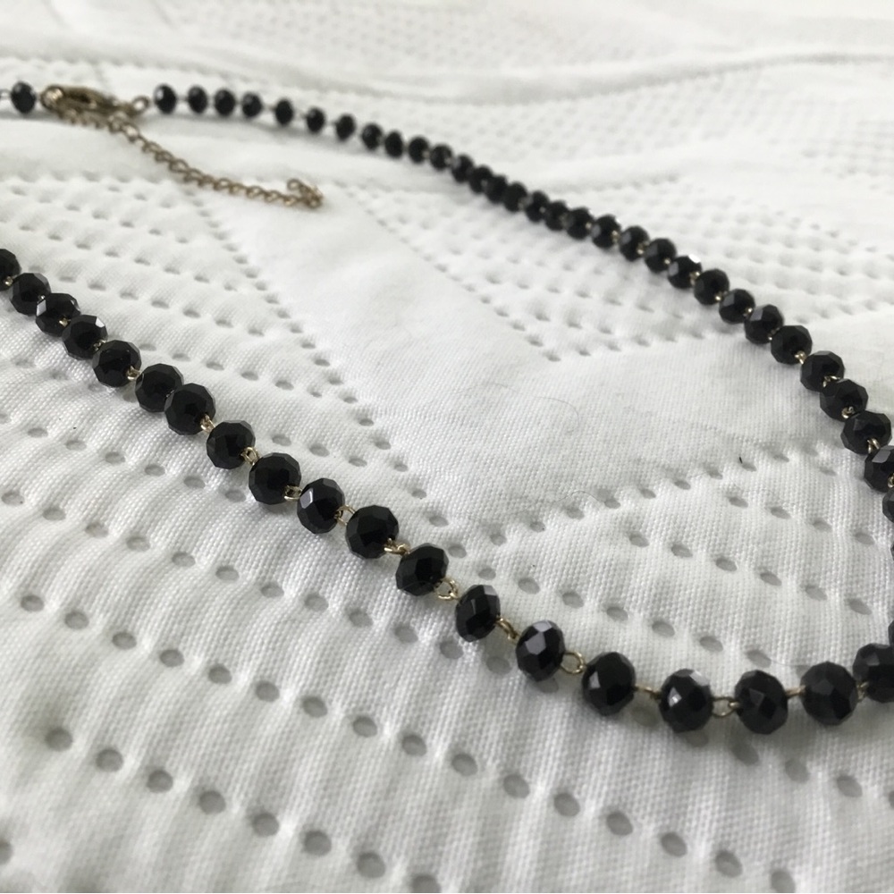 Vintage Art-Deco Black Faceted  Crystal Beads Gold Spacers Nexklace